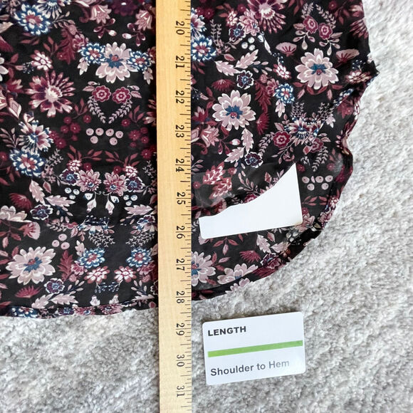Knox Rose Sheer Blouse Women Size XS‎ Multicolor Floral Smocked Button Front - Picture 13 of 14